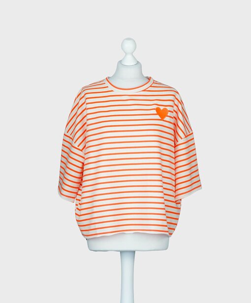 Gestreifter Kurzarm Sweater “LIV” neon orange/creme (GW25)