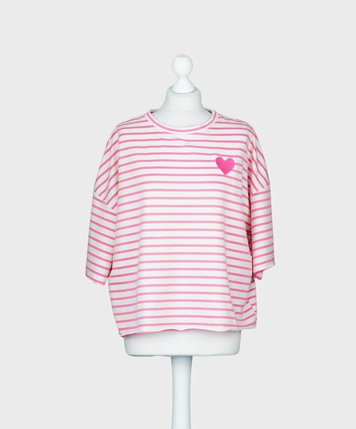 Gestreifter Kurzarm Sweater “LIV” pink/creme (GW25)