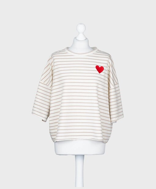 Gestreifter Kurzarm Sweater “LIV” taupe/creme (GW25)