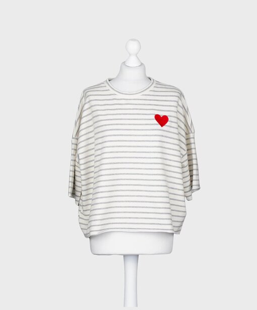 Gestreifter Kurzarm Sweater “LIV” grau/creme (GW25)