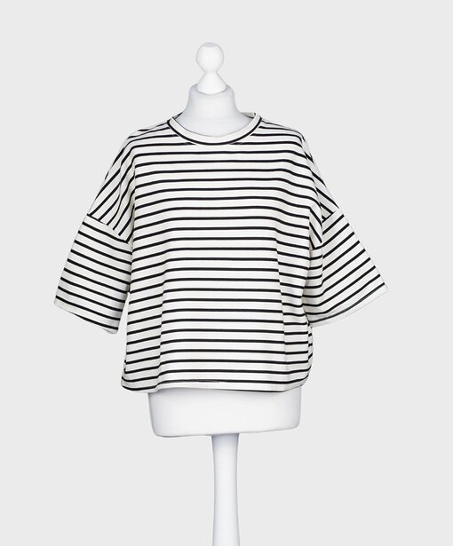 Streifensweater Kurzarm “MICAELA” schwarz/ ´creme (GW10)