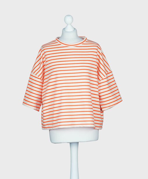 Streifensweater Kurzarm “MICAELA” neon orange/creme (GW10)