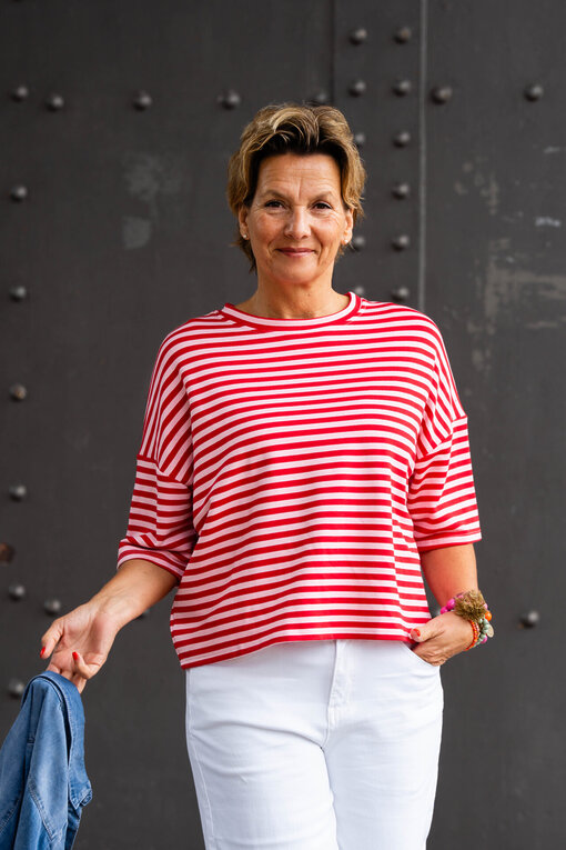 Kurzarm Streifensweater “MICAELA” rosa/rot (GW10)