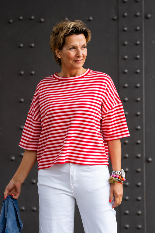 Kurzarm Streifensweater “MICAELA” rosa/rot (GW10)