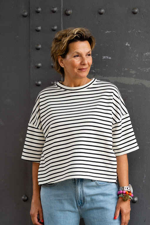 Kurzarm Streifensweater “MICAELA” schwarz/creme (GW10)