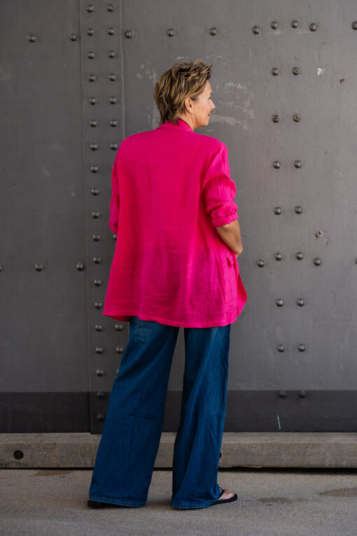 Oversized Leinenblazer “VIOLA” fuchsia (GW62)/Jeans “KALEA”- carton blue (ER33)