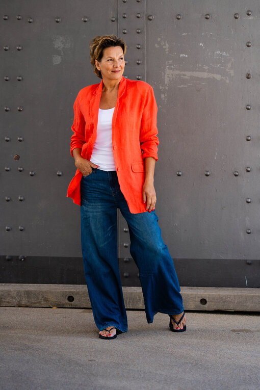 Oversized Leinenblazer “VIOLA” orange (GW62)/Jeans “KALEA”- carton blue (ER33)