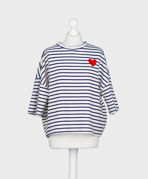 Gestreifter Kurzarm Sweater “LIV” navy/creme (GW25)
