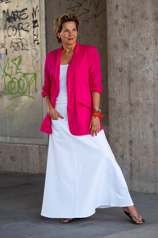 High Waist Rock “SELINA” optic white (10D77)/Oversized Leinenblazer “VIOLA” fuchsia (GW62)