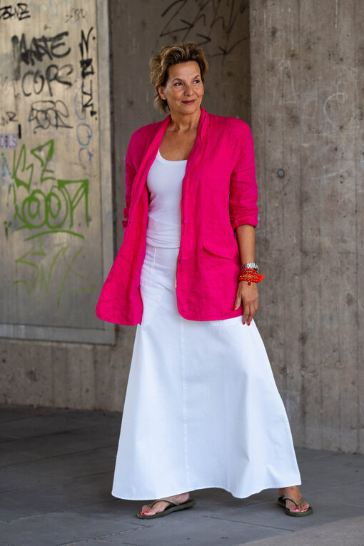 High Waist Rock “SELINA” optic white (10D77)/Oversized Leinenblazer “VIOLA” fuchsia (GW62)