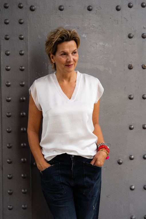 Edles Shirt mit Seide “CLAIRE” wollweiß (BA41)