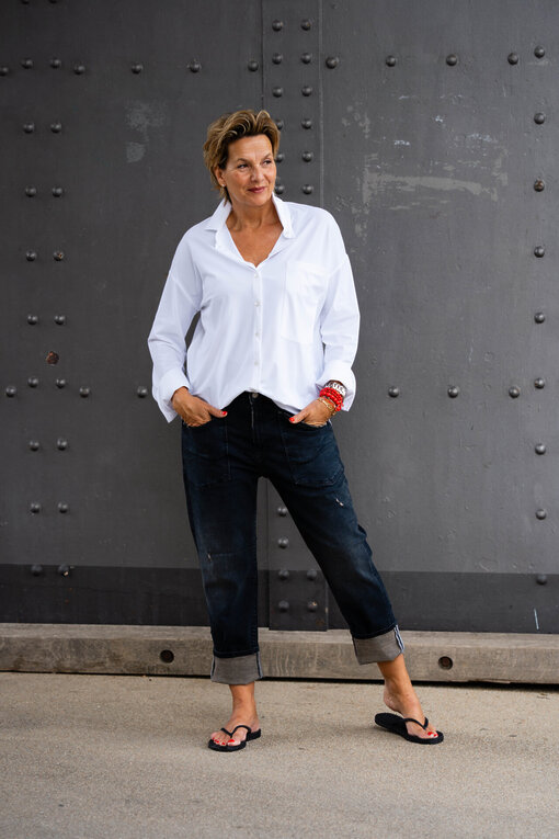 Oversized Hemdbluse “MARILISA” white (PI16) / Jeans “SENDY” lazy blue (ER77)