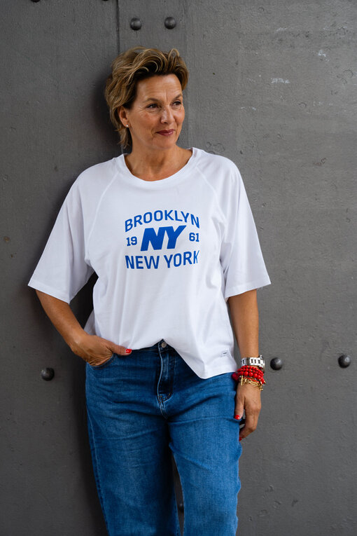 Shirt mit Print “PATRIZIA” white/ royal blue (PI18)