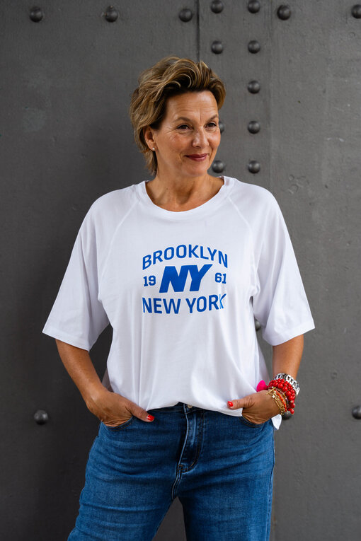 Shirt mit Print “PATRIZIA” white/ royal blue (PI18)