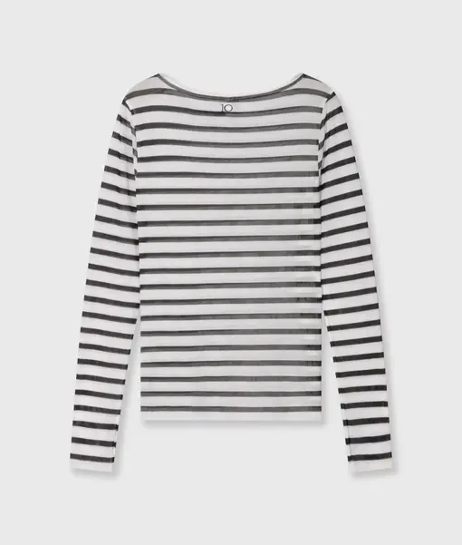 Mesh Streifen – Longsleeve “CORA” ecru/black (10D105)