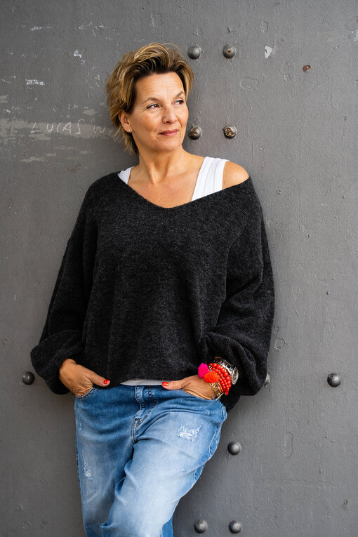 Weicher Strickpullover “JULIA” black melange (ER41)
