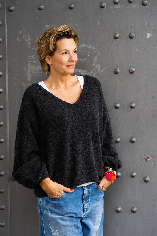 Weicher Strickpullover “JULIA” black melange (ER41)