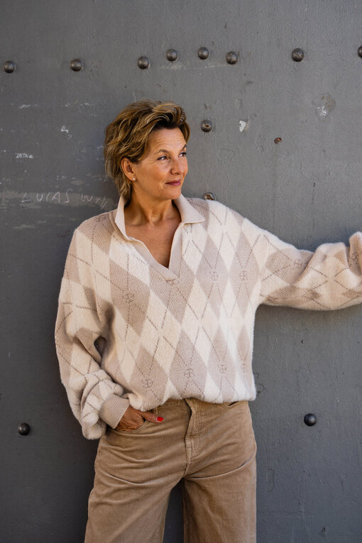Strickpullover mit Polokragen “JADE” tan diamonds (ER02)