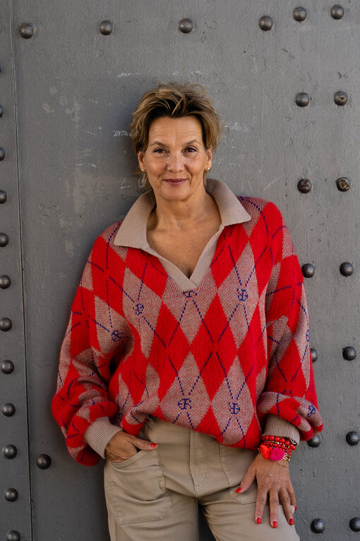 Strickpullover mit Polokragen “JADE” real red diamonds (ER02)