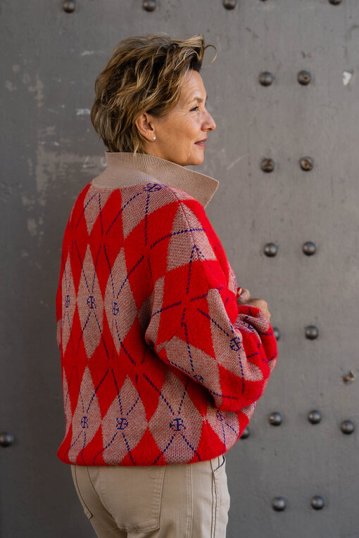 Strickpullover mit Polokragen “JADE” real red diamonds (ER02)