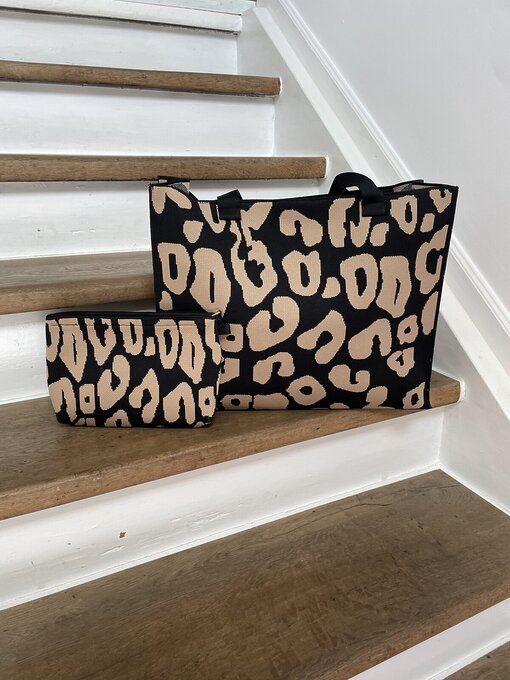 Kleine Clutch “BLAIR” schwarz/beige leo (GI02) / Cooler Shopper “CELESTE” schwarz/beige leo (GI03)