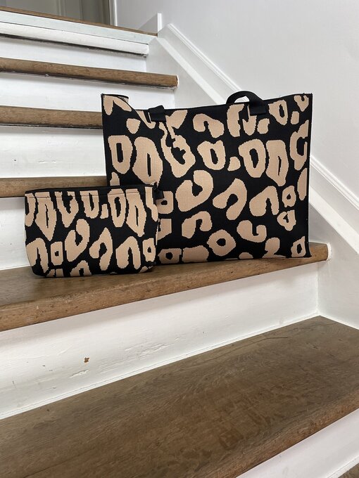 Kleine Clutch “BLAIR” schwarz/beige leo (GI02) / Cooler Shopper “CELESTE” schwarz/beige leo (GI03)