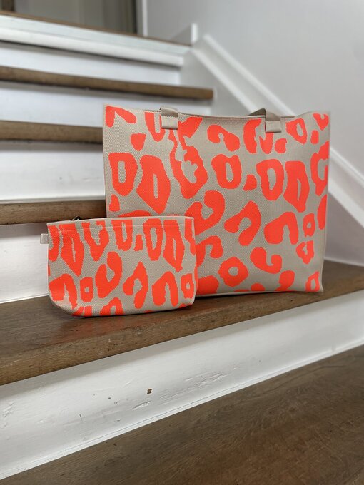 Kleine Clutch “BLAIR” orange/ beige leo (GI02) / Cooler Shopper “CELESTE” orange/beige leo (GI03)