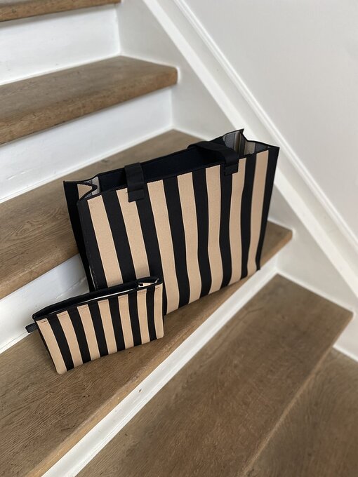 Kleine Clutch “BLAIR” schwarz/beige leo (GI02)/Cooler Shopper “CELESTE” schwarz/beige leo (GI03)