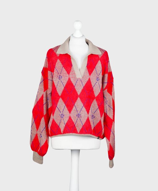 Strickpullover mit Polokragen “JADE” real red diamonds (ER02)