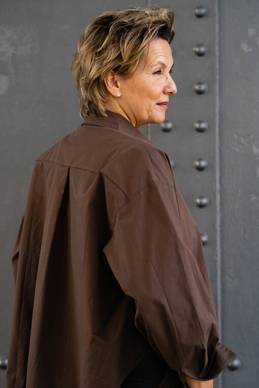 Lockere Bluse mit Seide schokobraun “SIERRA” (HB04)