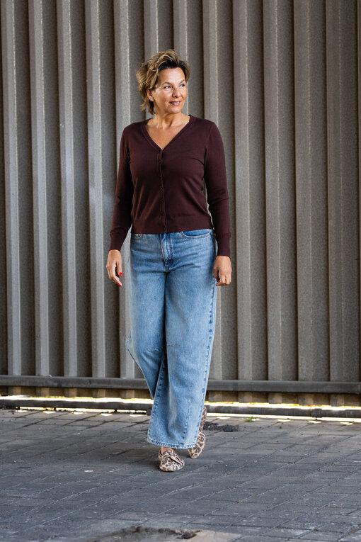 Feiner Cardigan “FIONA” schokobraun (GW61) / Weite Jeans “ALika” light blue (H41)