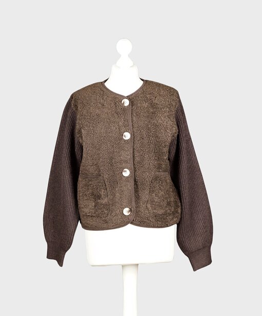 Teddy-Strick Jacke “SURI” beige schokobraun (GW19)