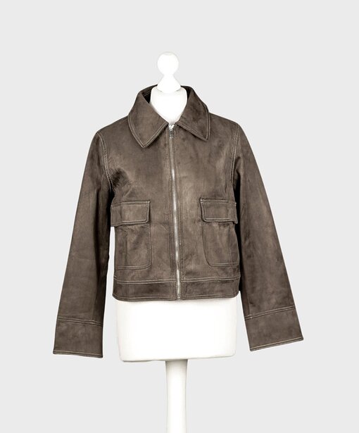 Velour- Leder- Optik Jacke “SAMANTHA” braun (GW09)