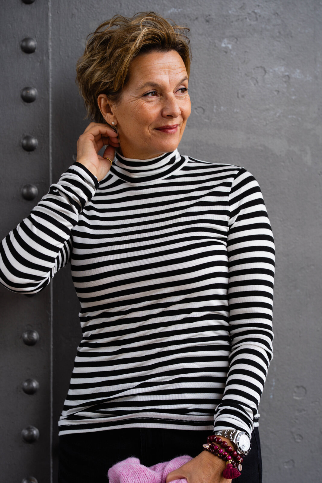 Longsleeve mit Streifen “DORA” black/ivory (SE56)