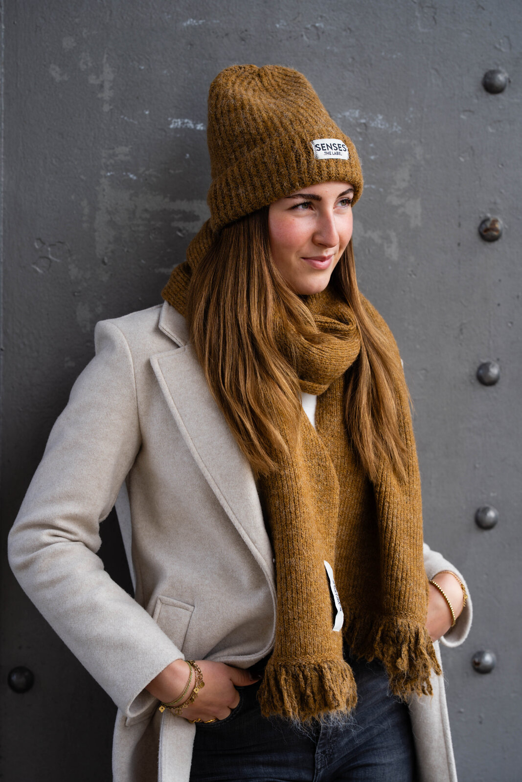 Grobstrick Mütze “ALPS” light cognac (SE35) / Kuscheliger Schal “ALPA” light cognac  (SE36)