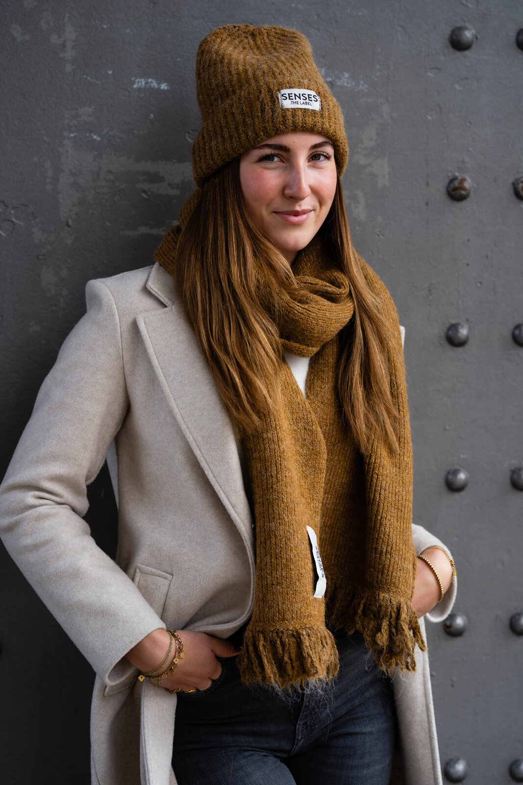 Grobstrick Mütze “ALPS” light cognac (SE35) / Kuscheliger Schal “ALPA” light cognac  (SE36)