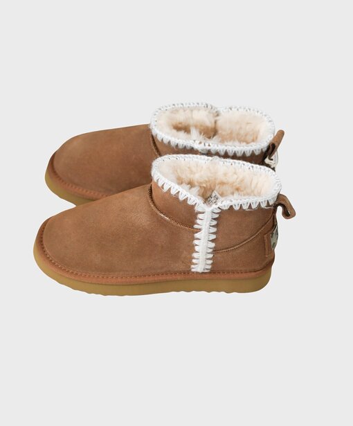 Curly Classic Ultra Mini Ankle Boots “FELINA” camel (OOG03)