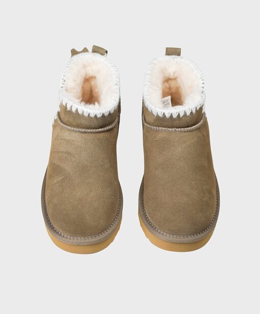 Curly Classic Ultra Mini Ankle Boots “FELINA” khaki (OOG03)