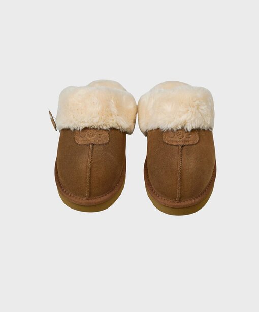 Pantoffel mit Teddyfell “ELARA” camel (OOG01)