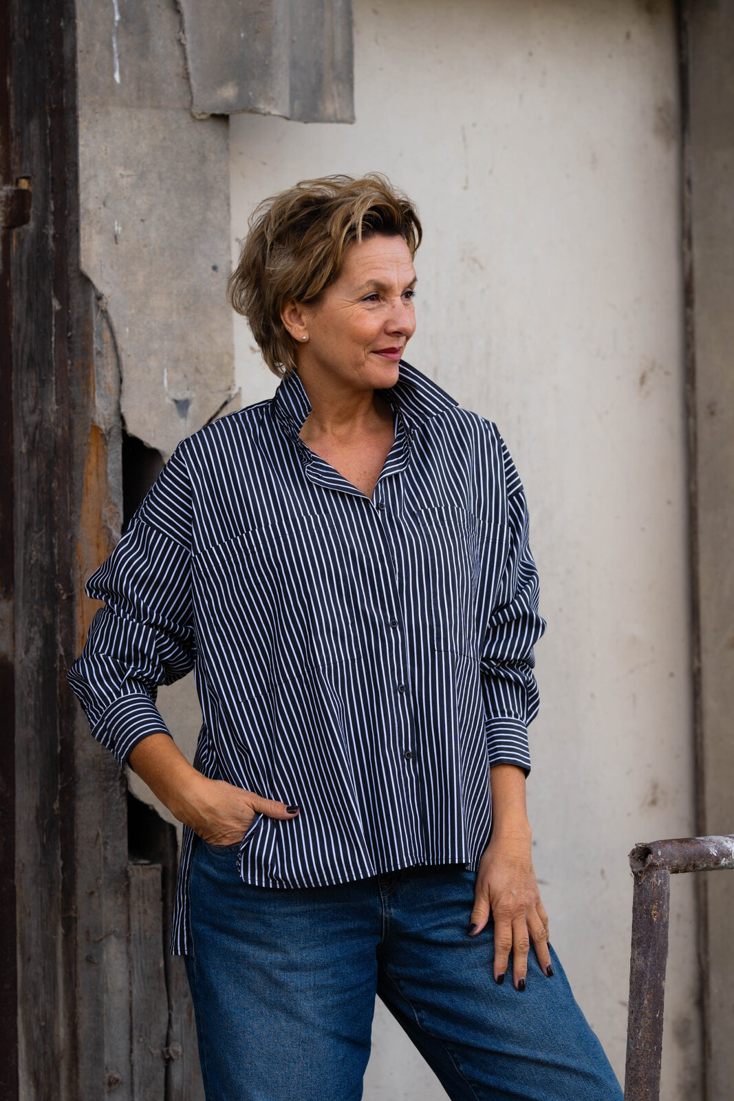 Gestreifte Hemdbluse “MIRENA” black (HL28)