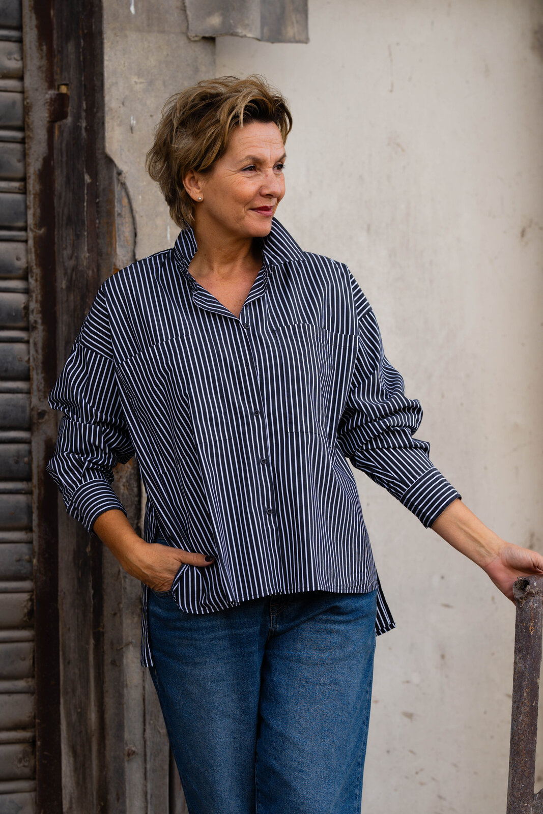 Gestreifte Hemdbluse “MIRENA” black (HL28)