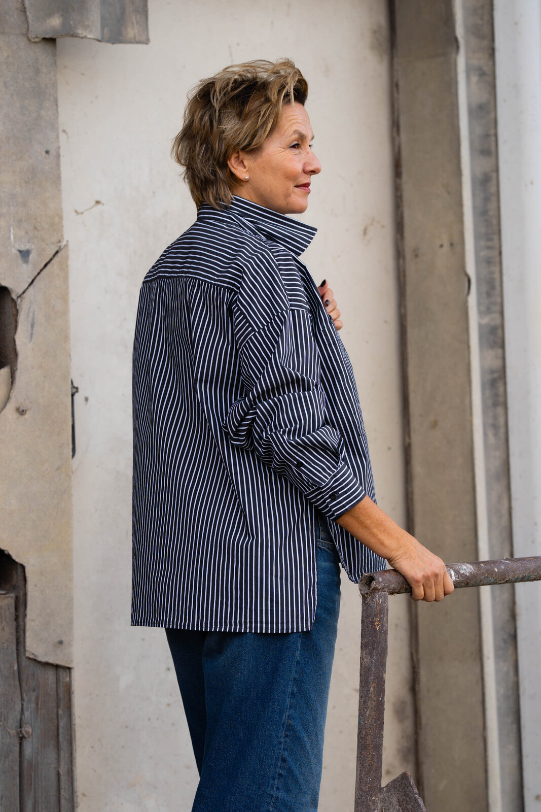 Gestreifte Hemdbluse “MIRENA” black (HL28)