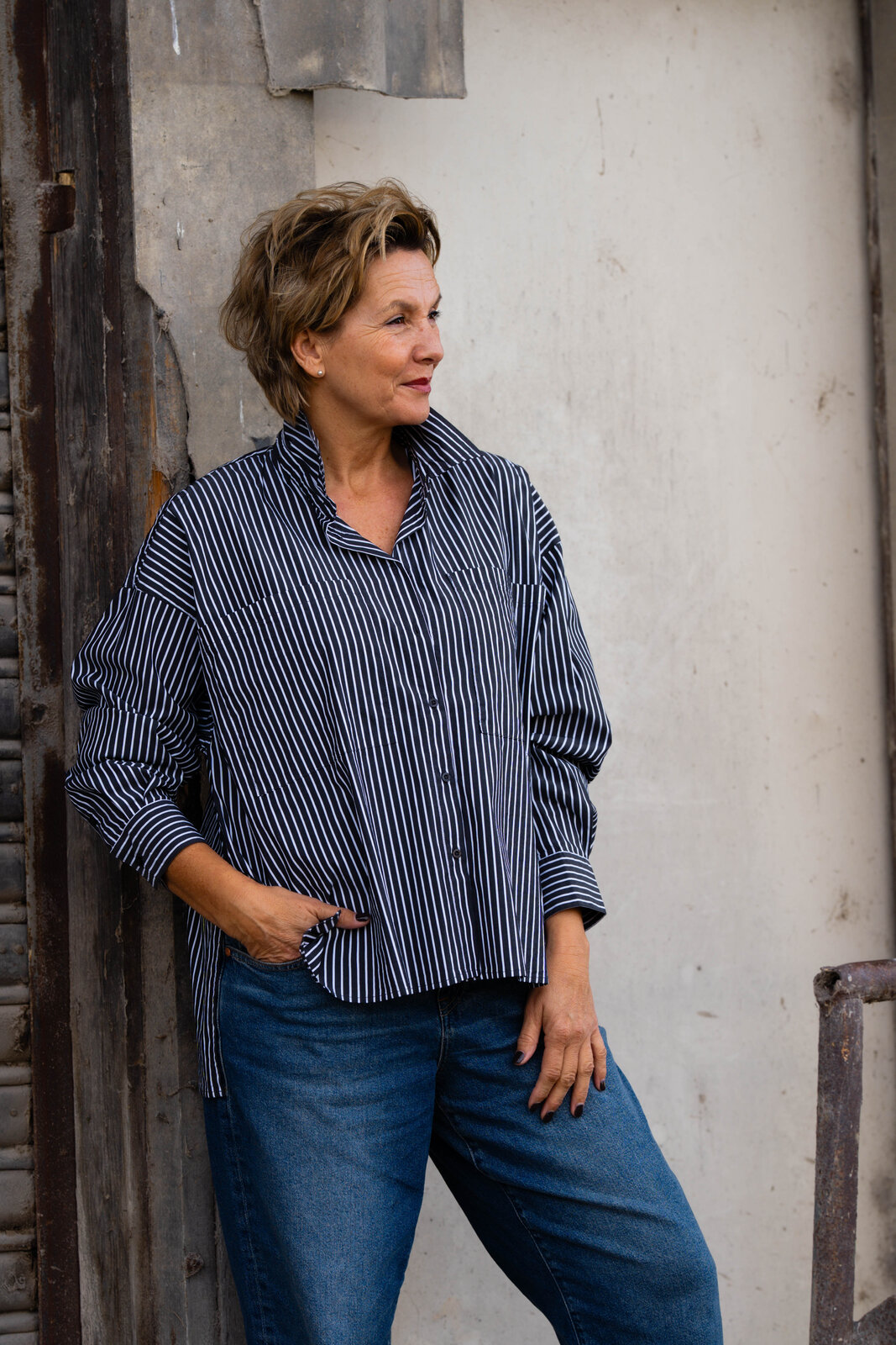 Gestreifte Hemdbluse “MIRENA” black (HL28)