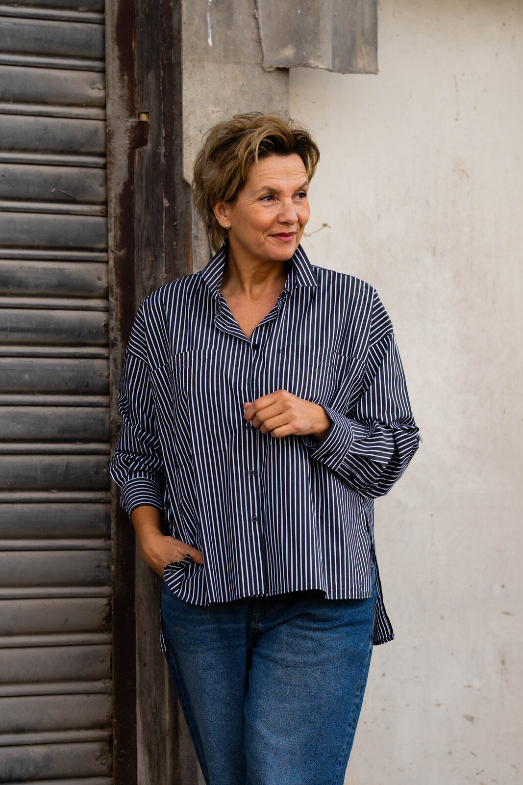 Gestreifte Hemdbluse “MIRENA” black (HL28)