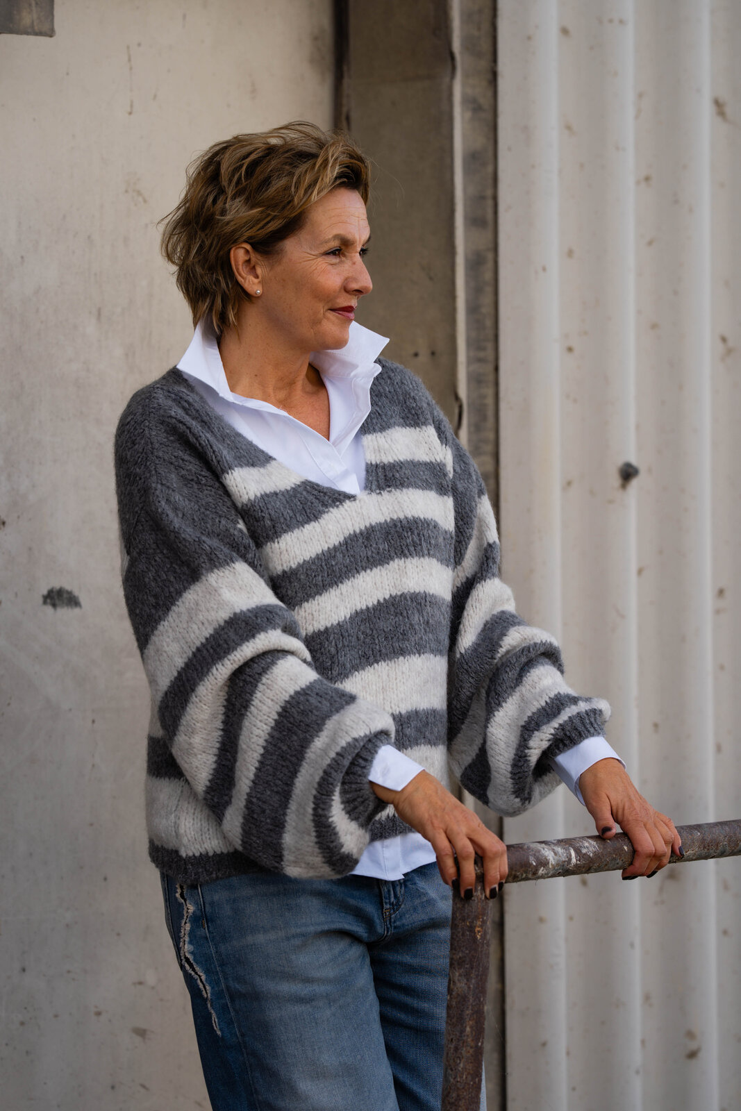 Pullover “IMANIA” grey melange (HL30)/ Hemdbluse “OLIVIA” white (CC03)