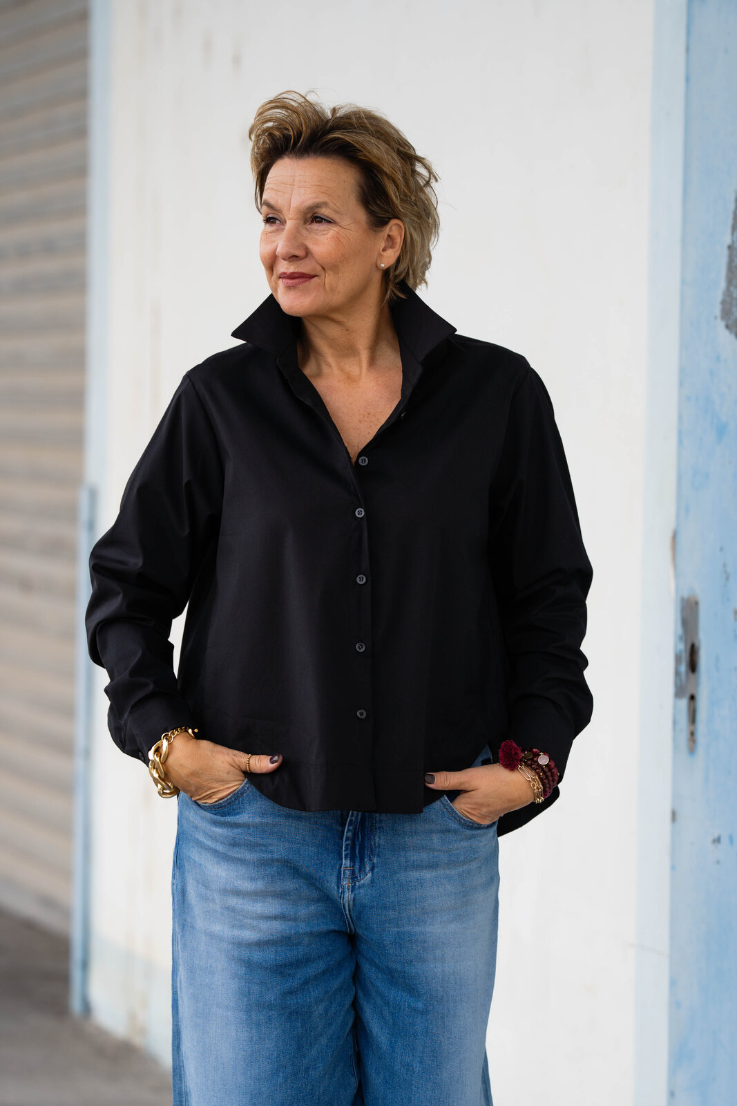 Elastische Hemdbluse “ERIKA” schwarz (HB06)