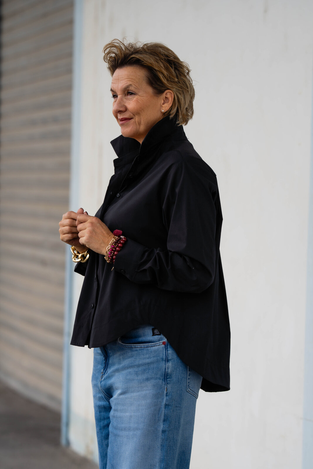 Elastische Hemdbluse “ERIKA” schwarz (HB06)