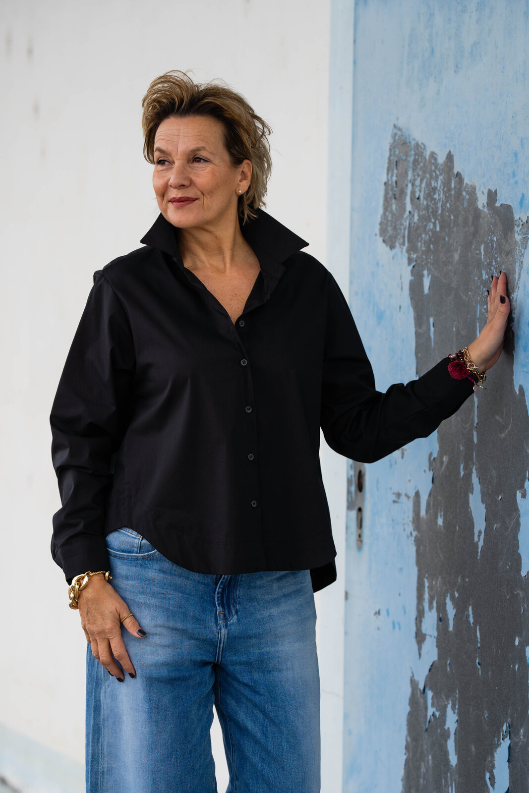 Elastische Hemdbluse “ERIKA” schwarz (HB06)