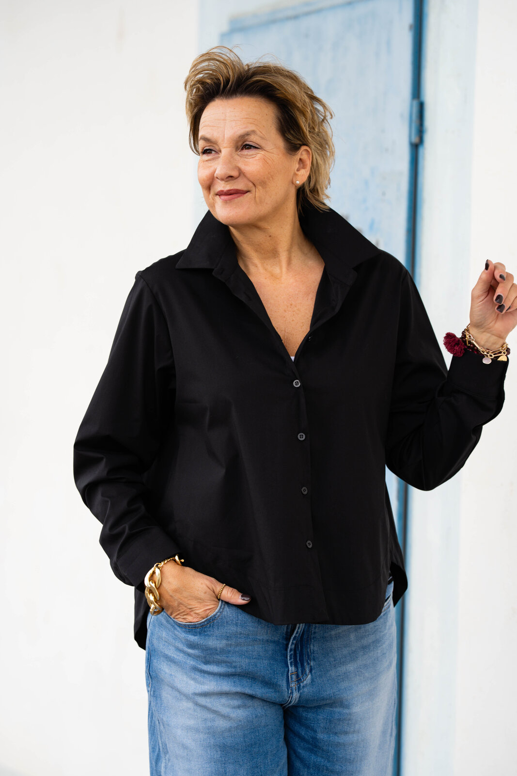 Elastische Hemdbluse “ERIKA” schwarz (HB06)