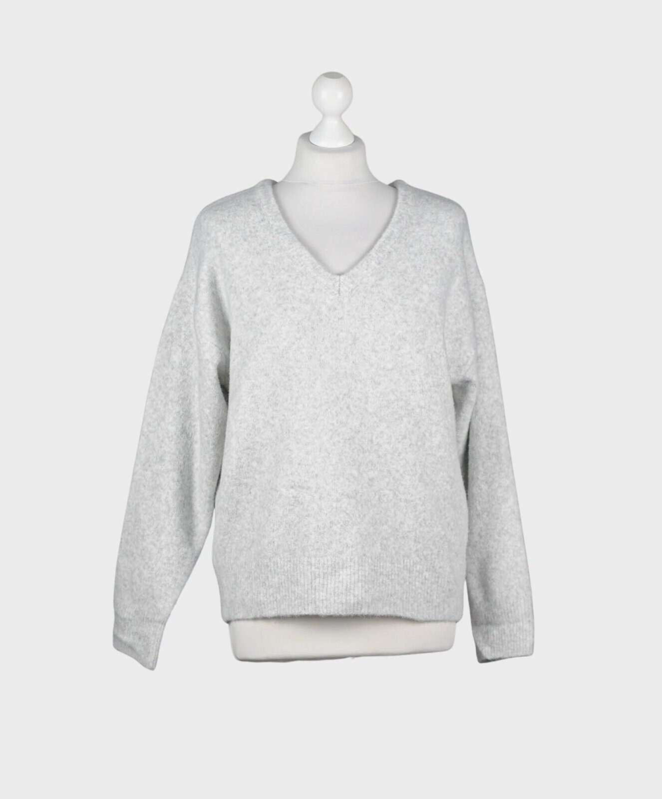 Feinstrickpullover mit V-Ausschnitt hellgrau meliert (GW201)